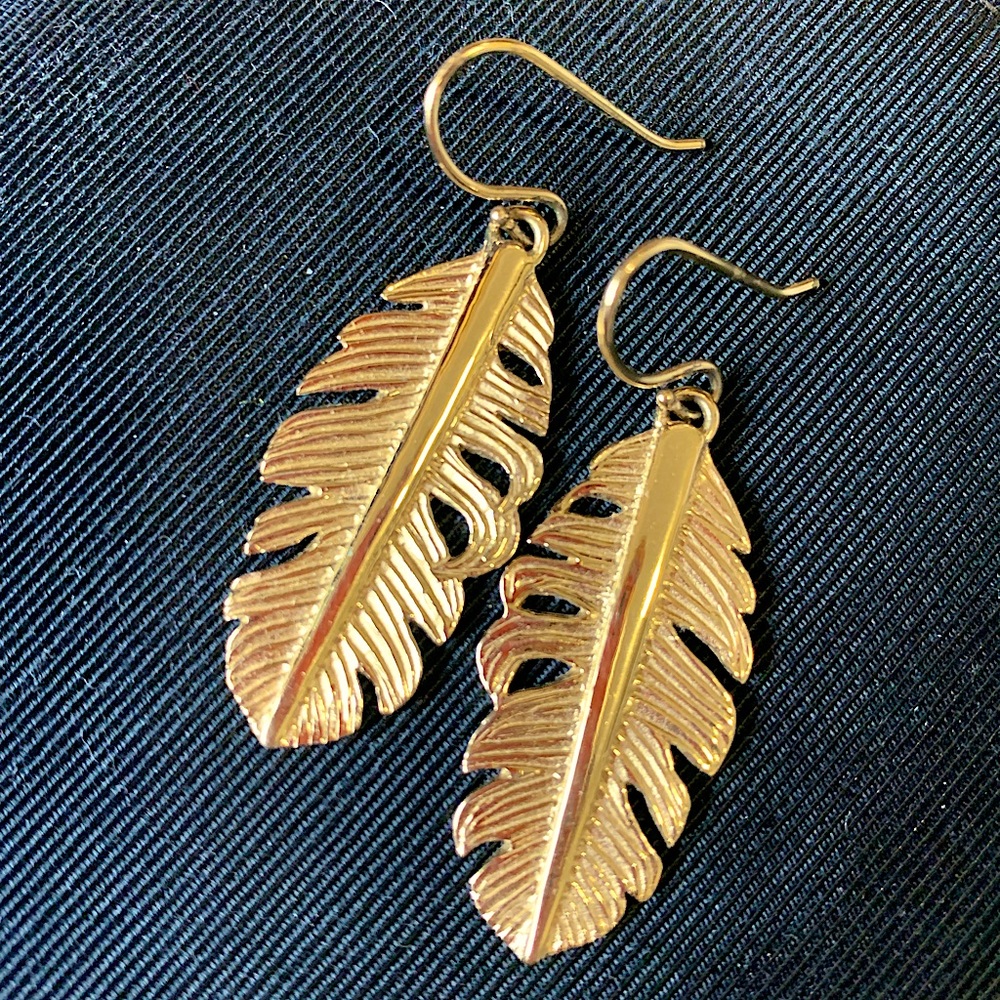 Dangly Gold Feather Earrings